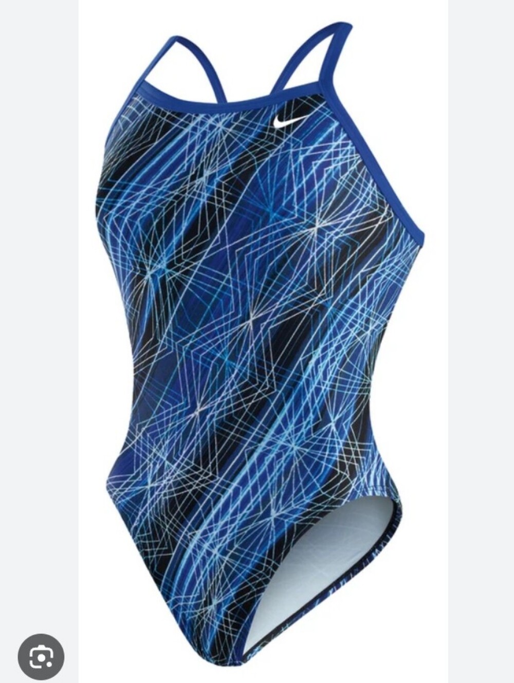 Nike, NWT, Girl's, Geometric One-Piece, Swimsuit, Color Blue White, Size 28/12